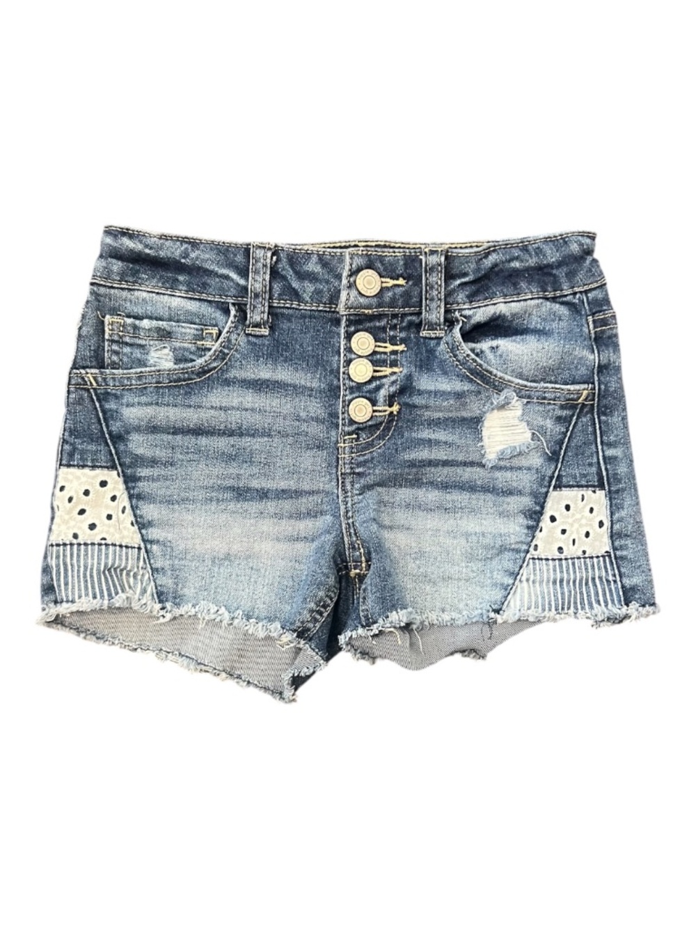 Hippie Girl Mid Rise Mom Shorts Girls Size 6 Distressed Denim Patchwork